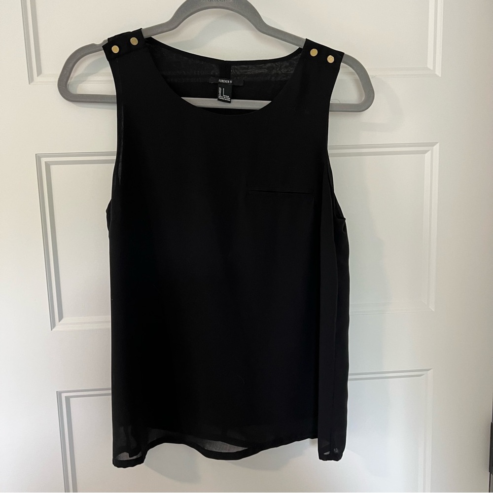 Forever 21 Black Tank Top Blouse Classic Sleeveless Size S
